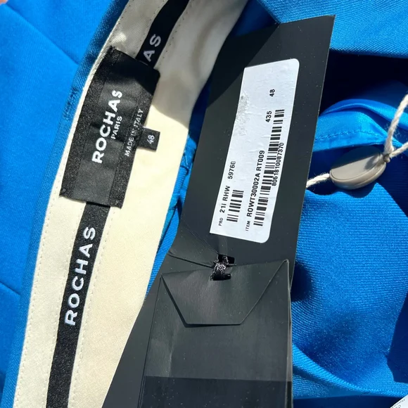 Rochas Wool Trousers Royal Blue Wide Leg Pleated Pants Size 48 US 12 X Large NWT - Picture 3 of 7